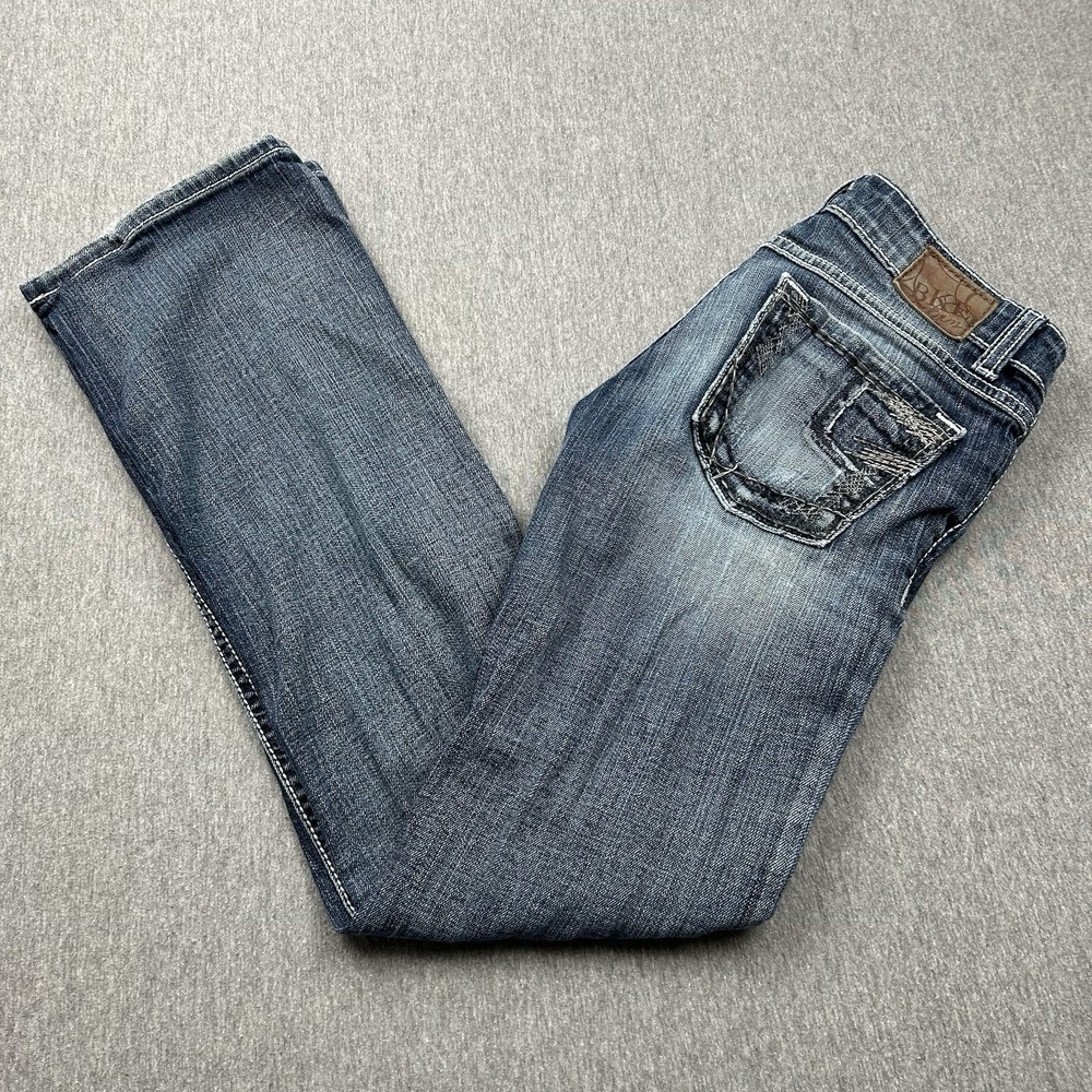 BKE Women's Bootcut Jeans in Washed Blue with Faded Detail